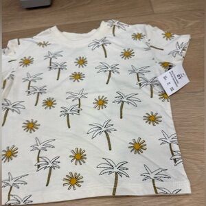 Tropical Palm and Sun Kids Tee - Cream and Yellow